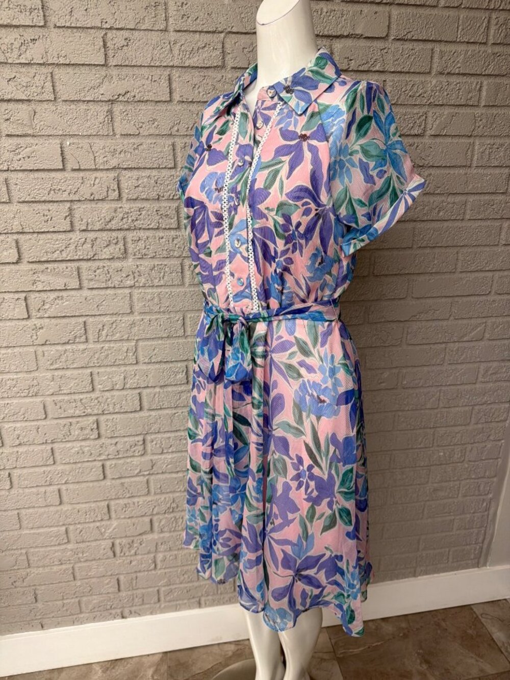Tahari ASL Shadow-Striped Floral Print Belted Dress Size 8 - Picture 7 of 15